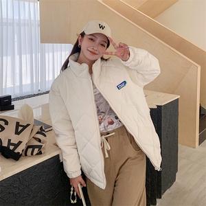 菱形格子压皱立领棉衣复古外套女可爱棉服C582-80图片