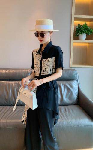 夏季新款欧版黑米英文字母冰爽气质套裤，女装，水锦红