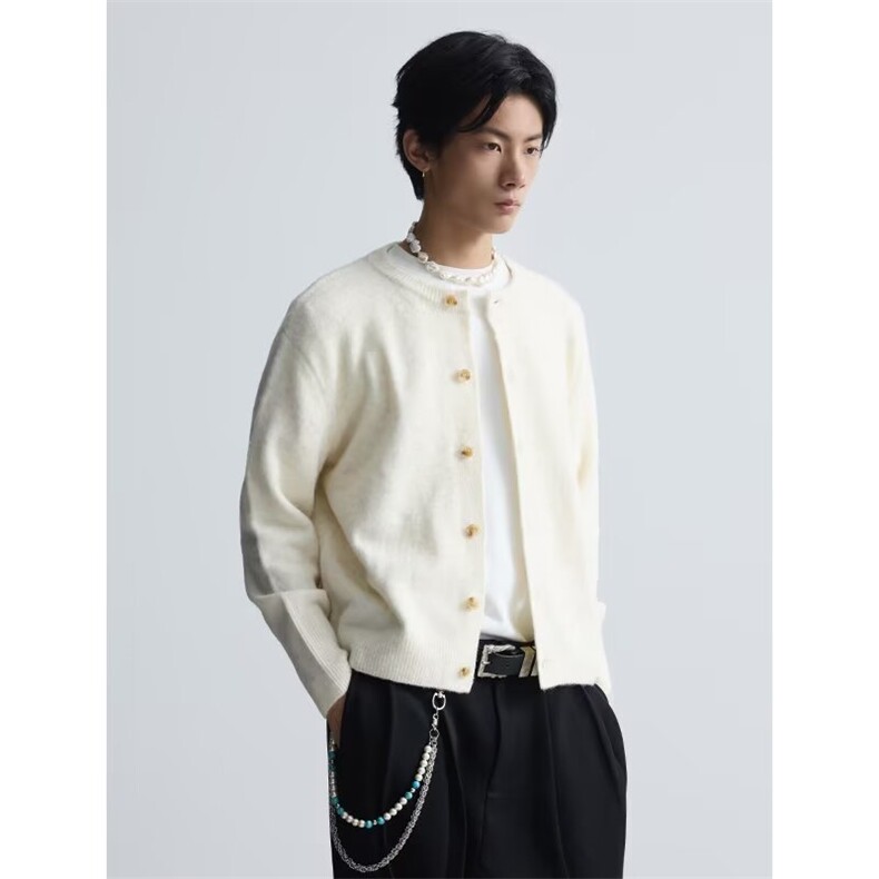 MY06-P592025年秋季新款纯色圆领木扣针织开衫男宽松百搭软糯，男装卫衣，电商B323A