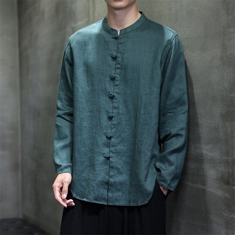 风高品质纯亚麻手工盘扣长袖衬衫xz815-8619p110,男装衬衫,星座815（原A203）