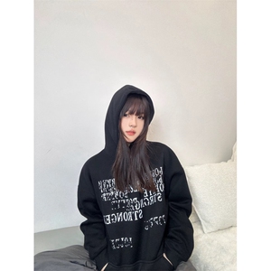 网图现货潮复古秋装新款连帽字母印花卫衣外套男女W010-P48常规图片