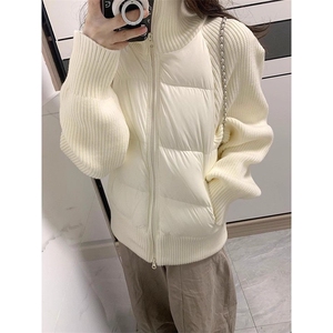 150-1/M78791/P94杏色针织拼接袖子设计棉服情侣潮款男女同款棉服图片
