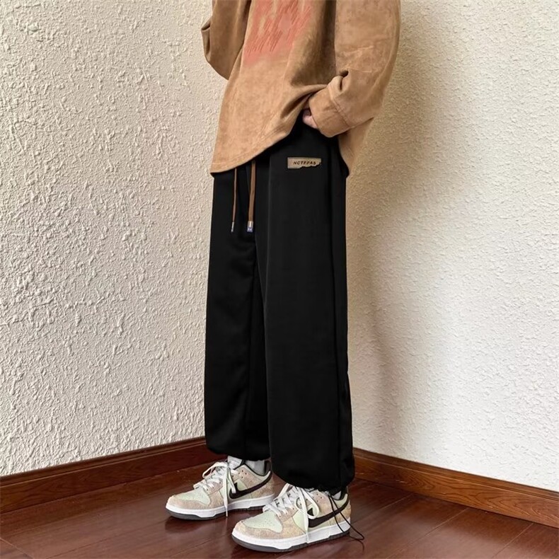 休闲裤男港风潮流贴标帅气直筒2023冬季新款ins宽松长裤K4762-P30,男装休闲裤,星座412-2