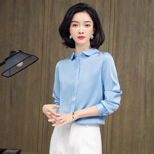 重磅真丝衬衫女2025春季新款高端百搭气质纯色桑蚕丝衬衣