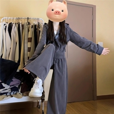 休闲时尚减龄套装女春季新款宽松显瘦灰色连帽卫衣阔腿长裤两件套，女装套装/套裙，2C310