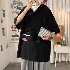 LD54131-P45连帽短袖t恤男大码胖子带帽五分袖中袖海报风，男装T恤，电商A040