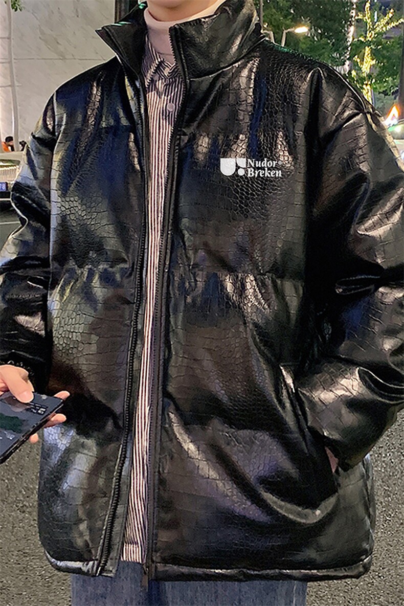 港风直播抖音高品质宽松男羽绒棉加厚PU皮棉衣外套M1503P90,男装棉衣,电商C408(原B339-1)