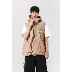 8XL-M 四季工装外套街头机能口袋连帽防水无袖马甲坎肩JK1316P78图片