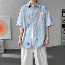 CS1141-特P35控68花衬衫男短袖夏季休闲薄款冰丝半袖宽松大码，男装T恤，电商A059