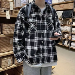 2025潮男外套男春秋款长袖格子衬衫外穿时尚潮流翻领外套叠穿夹克图片