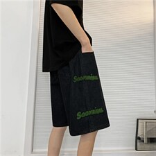 ins植绒刺绣牛仔短裤男潮牌水洗美式街头宽松直筒五分裤6602-p38，男装牛仔裤，星座1008-1