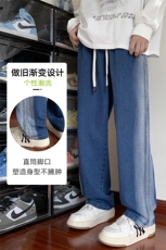 水洗牛仔裤男港风直筒裤宽松美式复古休闲牛仔裤CK2329-P45控78，男装牛仔裤，星座717