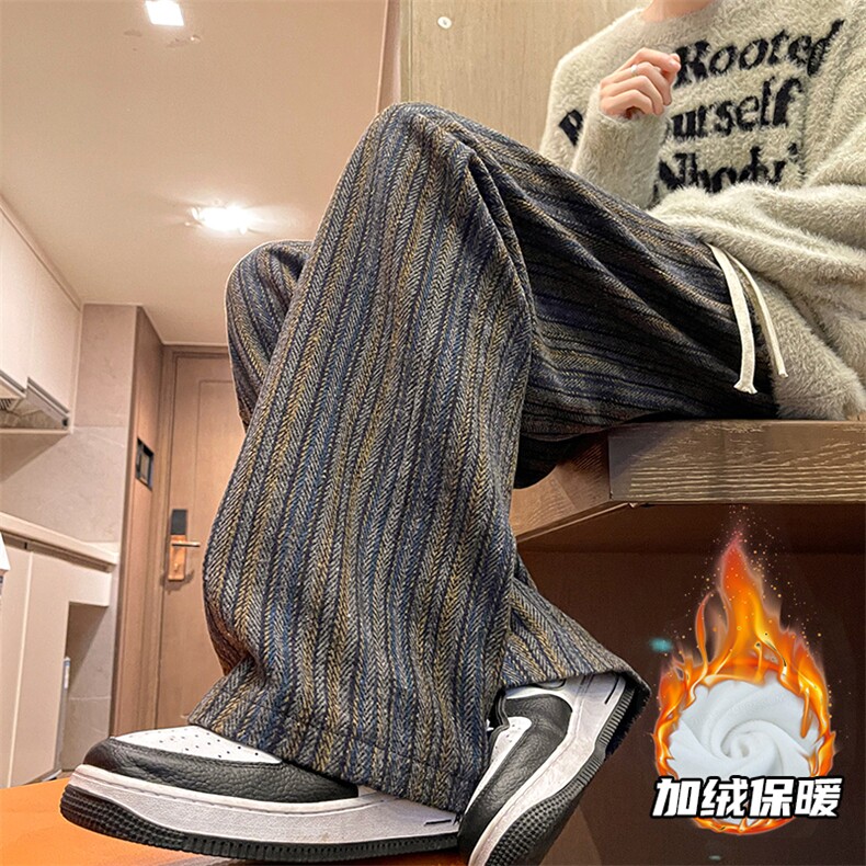 8XL-M特大码呢料加绒裤男新年裤条纹卫裤休闲基础款K948P60加绒70,男装休闲裤,电商D206-1