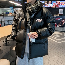 新款立领pu皮印花棉衣男秋冬季加厚面包服外套保暖棉服MY621-P115，男装棉衣，星座505-3