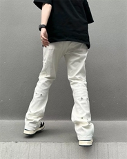 美式高街vibe风工装纯色休闲裤男ins潮牌宽松显瘦微喇叭直筒长裤，男装牛仔裤，星座601-1