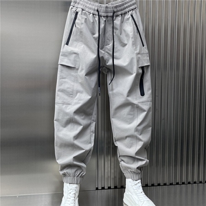1506-1/KH1601/P76黑色工装裤男秋冬季2026新款多口袋束脚休闲裤图片
