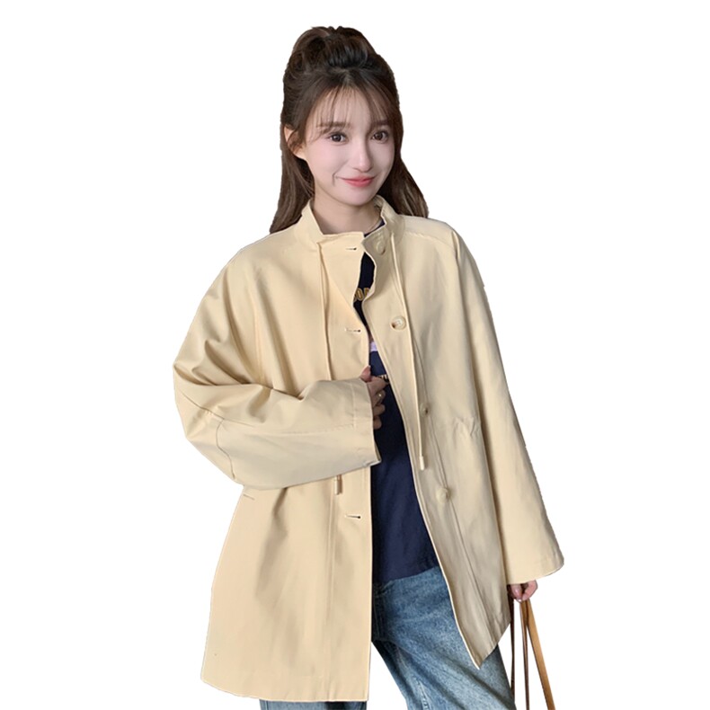 黄色工装风衣外套女春秋2024新款韩系宽松小个子抽绳收腰显瘦夹克,女装风衣,浙宝192（原082）