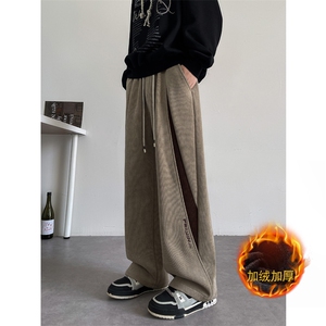 加绒加厚电脑刺绣欧棉绒超细条休闲裤男宽松直筒拖地裤7661-P63图片