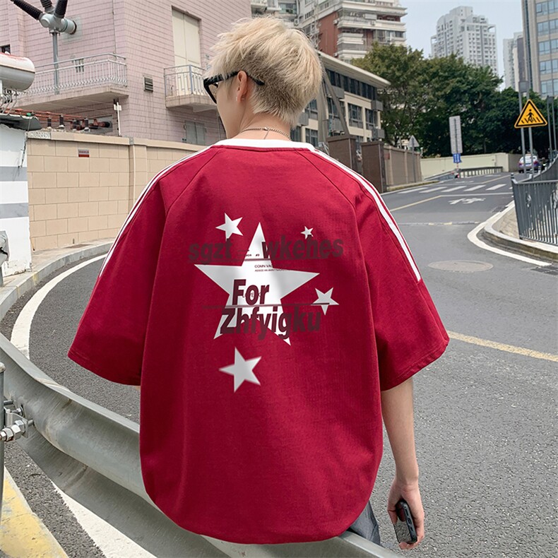 量大优供抖音视频支持得物品质配合二开美式三条杠短袖t恤ZD129,男装T恤,电商A486