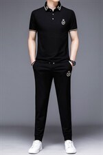 2023新款短袖长裤绣花两件套运动休闲翻领t恤套装轻奢潮流T夏装，男装休闲套装，电商B212（原钱塘6029）