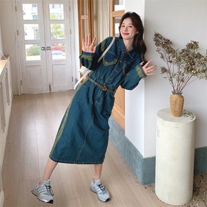 拼接牛仔连衣裙女2024春季新款小个子修身裙子衬衫裙图片
