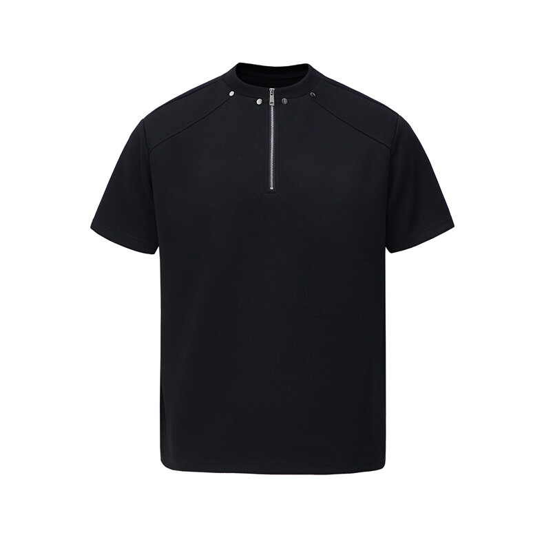美式高街半拉链垫肩短袖t恤男夏季太空棉高级感宽松半袖T2531P23,男装T恤,电商A030