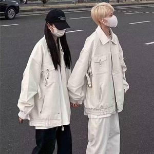 2026秋季新款个性撞色明线装饰正肩翻领长袖开衫短款外套女图片