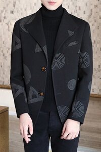 2021男士短款毛呢夹克时尚休闲呢子修身外套排扣翻领衣服N26图片