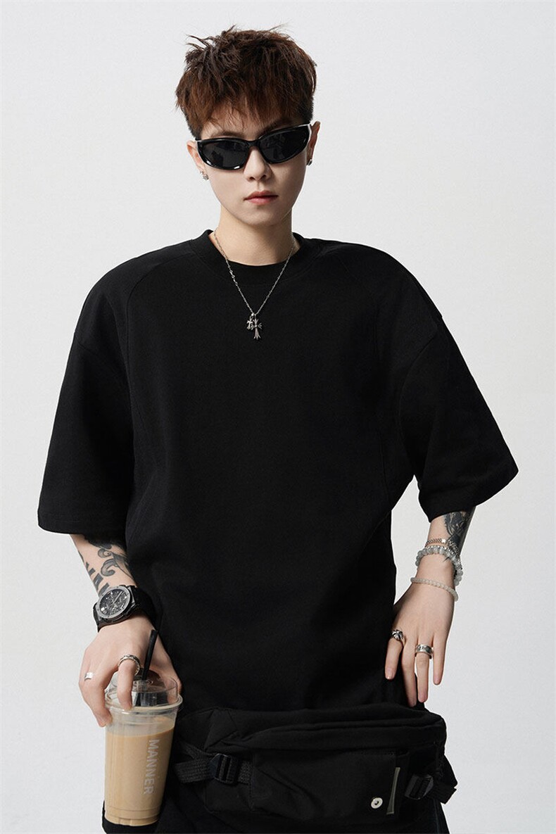 T10129-特批30控58曼巴棉撞色拼接短袖大码T恤夏季薄款垂感短袖,男装T恤,电商A059