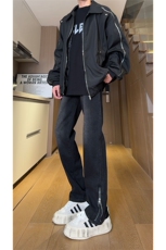 现货秋冬渐变拉链黑色直筒大码修身牛仔裤男K5804-K5805-P50，男装牛仔裤，星座205