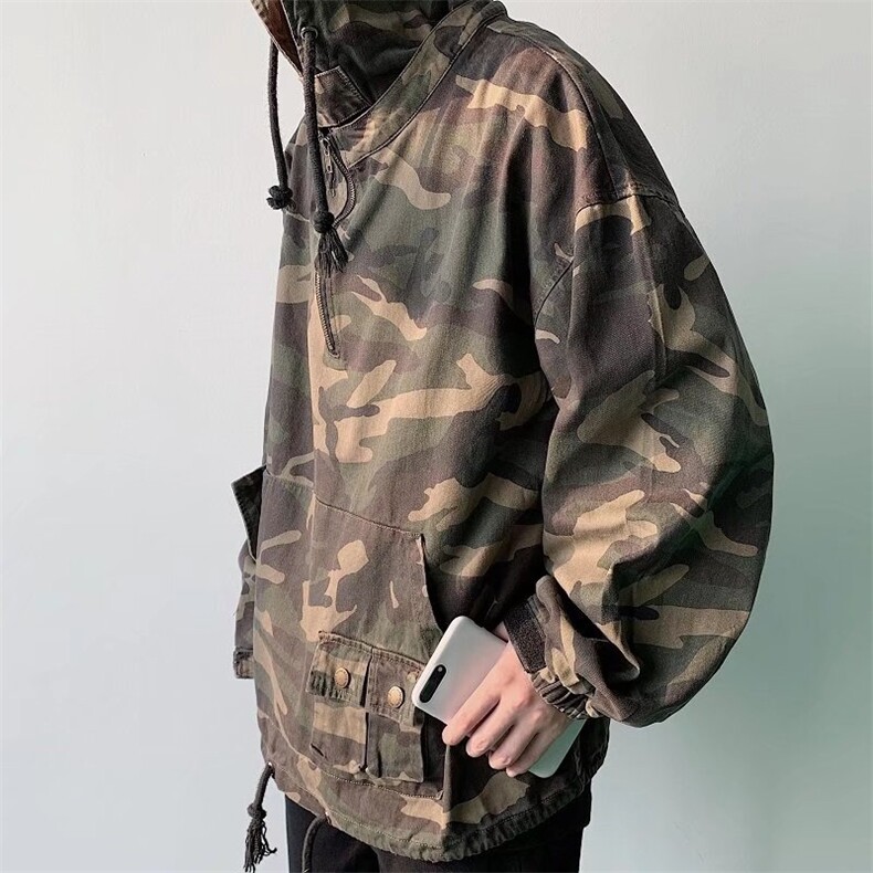 A40-P55迷彩工装夹克男冲锋套头外套复古春秋潮牌户外休闲宽松,男装T恤,电商B323A