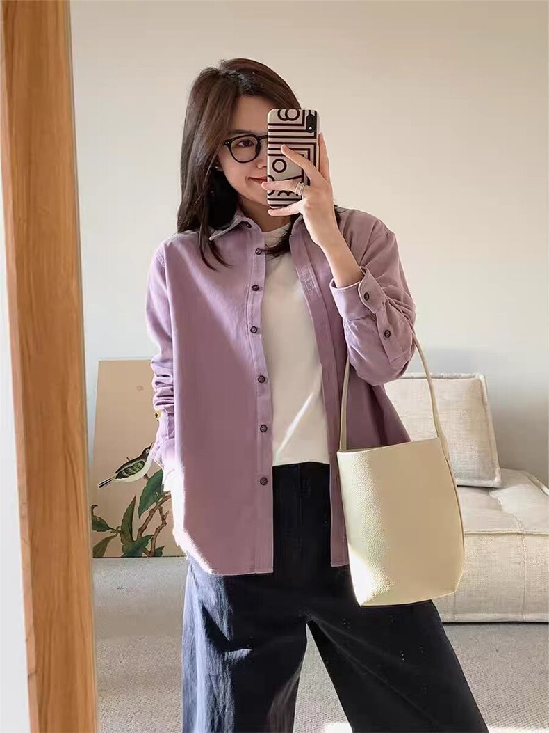 2025特调加厚荃棉灯芯绒休闲长袖衬衫外套,女装衬衫,湘姗