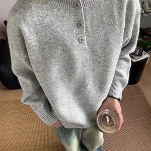 灰色亨利领毛衣男款冬季慵懒风打底针织衫cleanfit外套 MY330图片