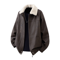 复古做旧可脱卸羊羔毛领大码M-5XL面层PU皮棉衣男77933P138，男装棉衣，星座227-7