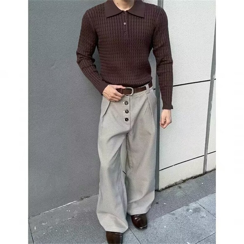1506/Q32070/P49复古风cleanfit阔腿西裤男通勤百搭情侣休闲裤,男装西裤,星座1506