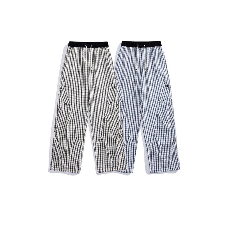 1506/QSK170/P45蓝色格子冰丝裤子男夏季伞兵工装裤高级感休闲,男装工装外套,星座1506