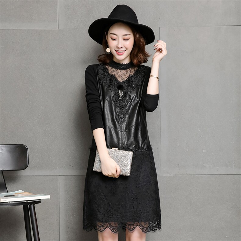 蕾丝拼接修身中长款套头长袖2020年冬季立领纯色蕾丝衫/雪纺衫，女装蕾丝衫/雪纺衫，安之芮娜