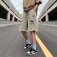 破洞牛仔裤男韩版潮流痞子帅高街2024夏季新款ins五分裤RK285-P35，男装牛仔裤，星座412-3