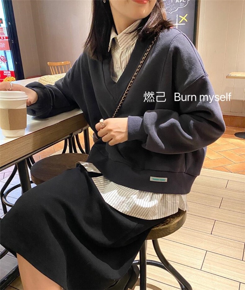 冬装加绒拼接假两件卫衣，女装卫衣/绒衫，燃已