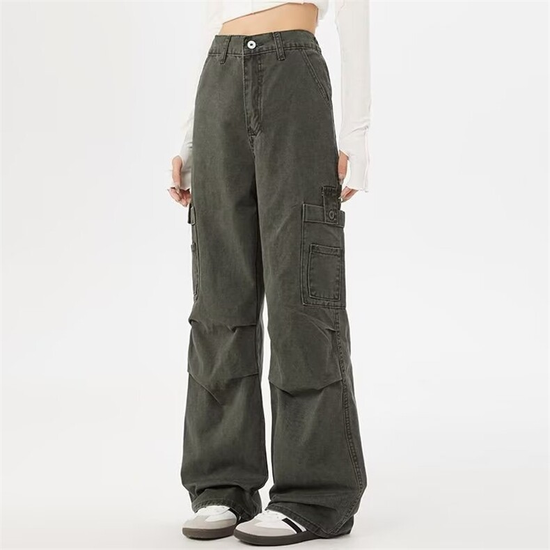 高街水洗棉工装裤男士军绿色褶皱伞兵裤男宽松阔腿休闲裤NZD419，男装工装外套，星座516A