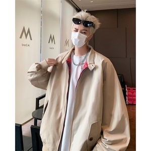 秋季外穿卡其色复古工装棒球服夹克男装立领高级感美式飞行员外套图片