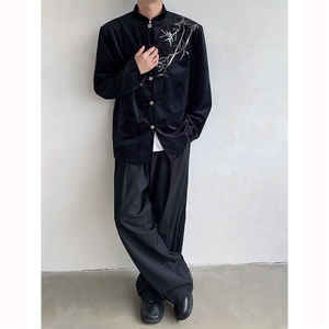25新中式礼服重工亮片刺绣竹叶丝绒盘扣中山装西服外套XZ95-P158图片