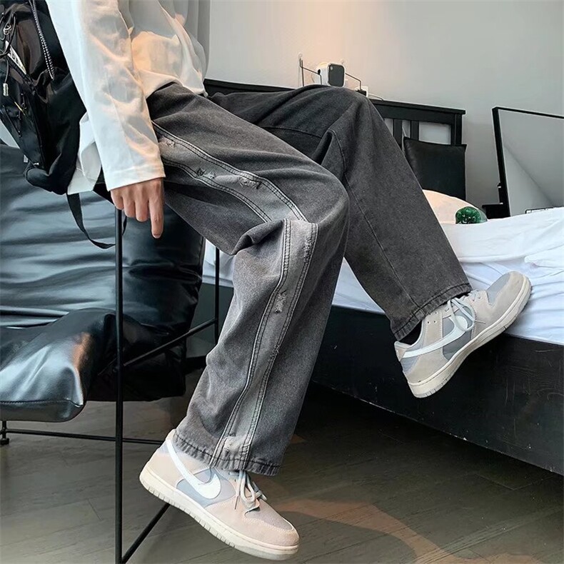 扎染牛仔裤男秋季坠感长裤美式hiphop直筒宽松高街阔腿裤NC818P38,男装牛仔裤,星座1116-2