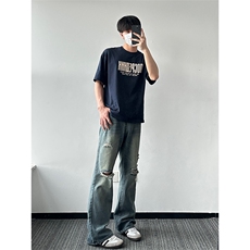GENIOLAMODE重磅纯棉短袖T恤男士夏季凉感纯棉复古体恤宽松青少年，男装牛仔裤，星座218-5