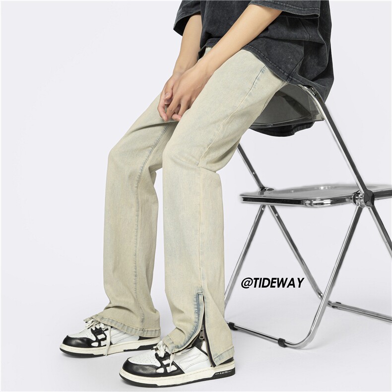 2023新款高街复古水洗微喇拉链泥巴黄牛仔裤B315-K23204-P55控68,男装牛仔裤,电商B315