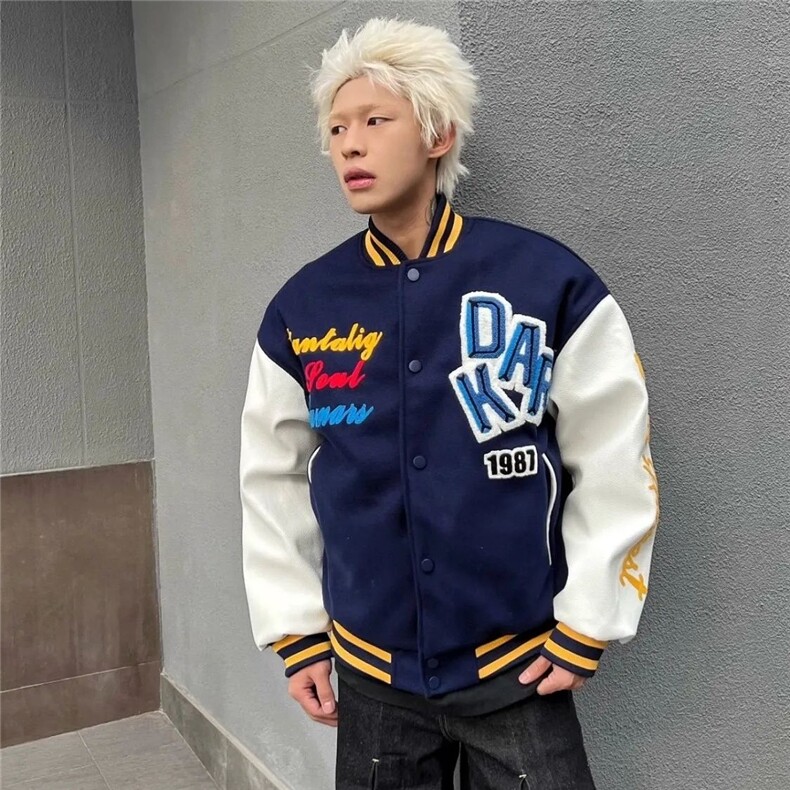 1506/GF6030/P63潮高街撞色情侣棒球服百搭宽松炸街痞帅夹克男图片