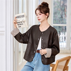 大量现货-2026年春季新款休闲宽松撞色时尚百搭高级感皮衣外套，女装短外套，盈茜