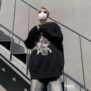 慵懒宽松美式复古设计感圆领套头针织毛衣上衣男女秋冬MY256