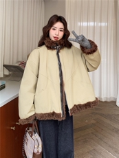 羽绒服女2025冬季新款女装卡其色皮毛一体拼接派克服加厚保暖外套，女装羽绒服，慧尚2-185