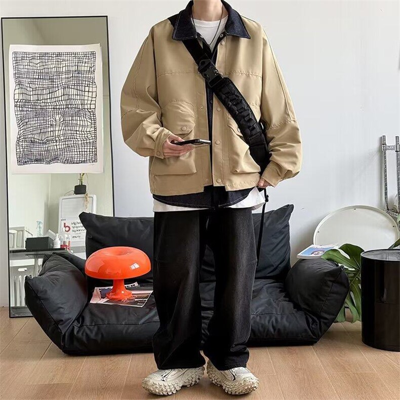 拼接假两件外套男春秋季2025新款阔版潮流休闲设计师男士工装夹克,男装夹克,星座506
